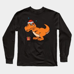 Christmas T rex Dinosaur can't open X-mas gifts Long Sleeve T-Shirt